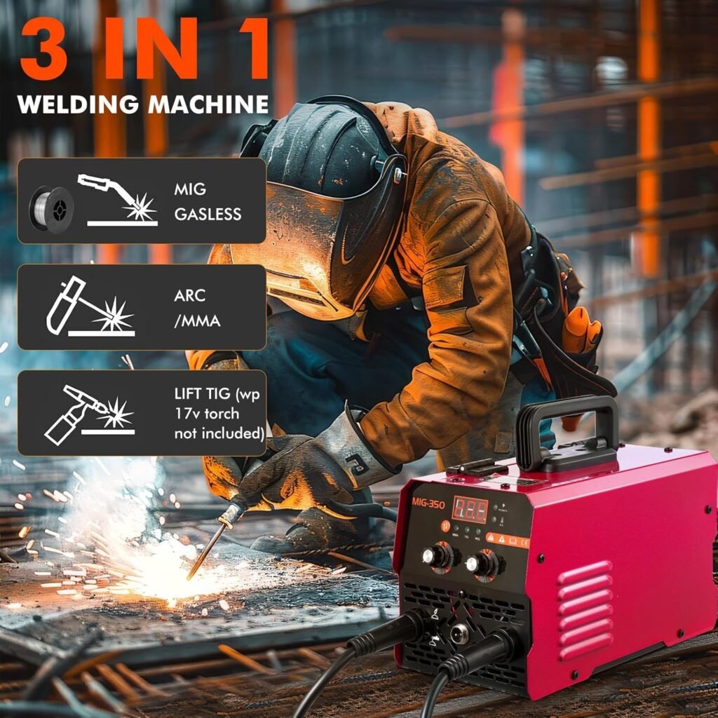 Victoam Gasless MIG Welder, 220V 200A Welding Machine, 3 in 1 MIG/ARC/TIG Inverter Welder Machine with Digital LED Dispaly, Come Flux Core Welding Wire and MIG Torch, for DIY Professional Use