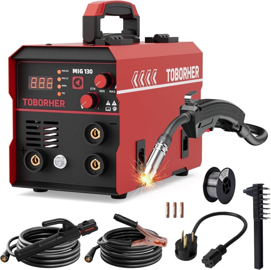 130A MIG Welder, 110V/220V Dual Voltage Flux Core MMA DC/MIG Flux/Lift TIG 3 in 1 Synergic Welding Machine, IGBT Inverter Portable Welder Equipment with Welding Gun and 1lb Welding Wire