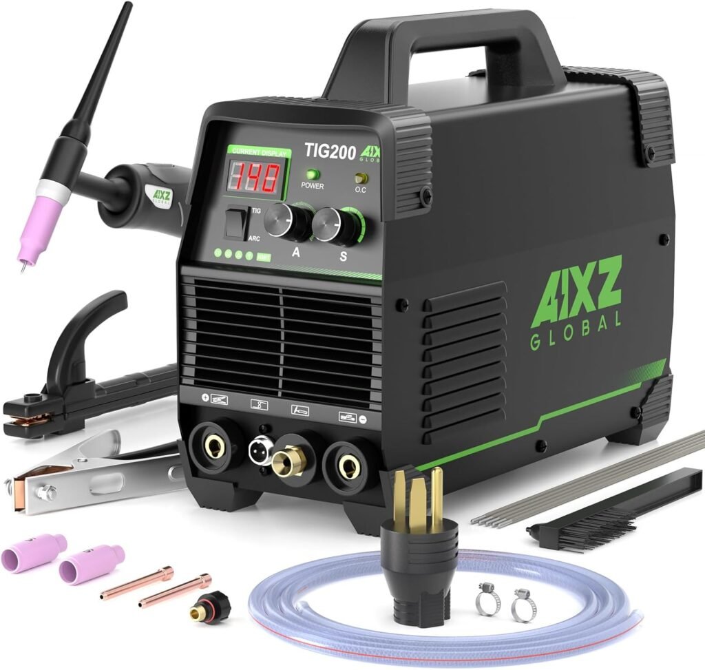 AIXZGLOBAL TIG Welder 200A, High Frequency TIG/Stick 2 in 1 Welder Machine 110V/220V Dual Voltage Post Gas Function Welding Machine with IGBT Portable Welding Equipment