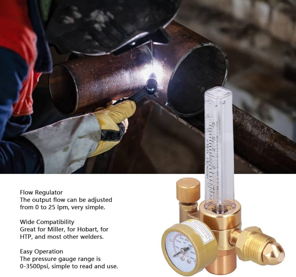 Artillery Argon Flowmeter Regulator, OBC-191 Y Welder Gas Regulator Gauge, 0-3500psi All Brass MIG Flowmeter Welding Accessory for TIG and MIG Welding