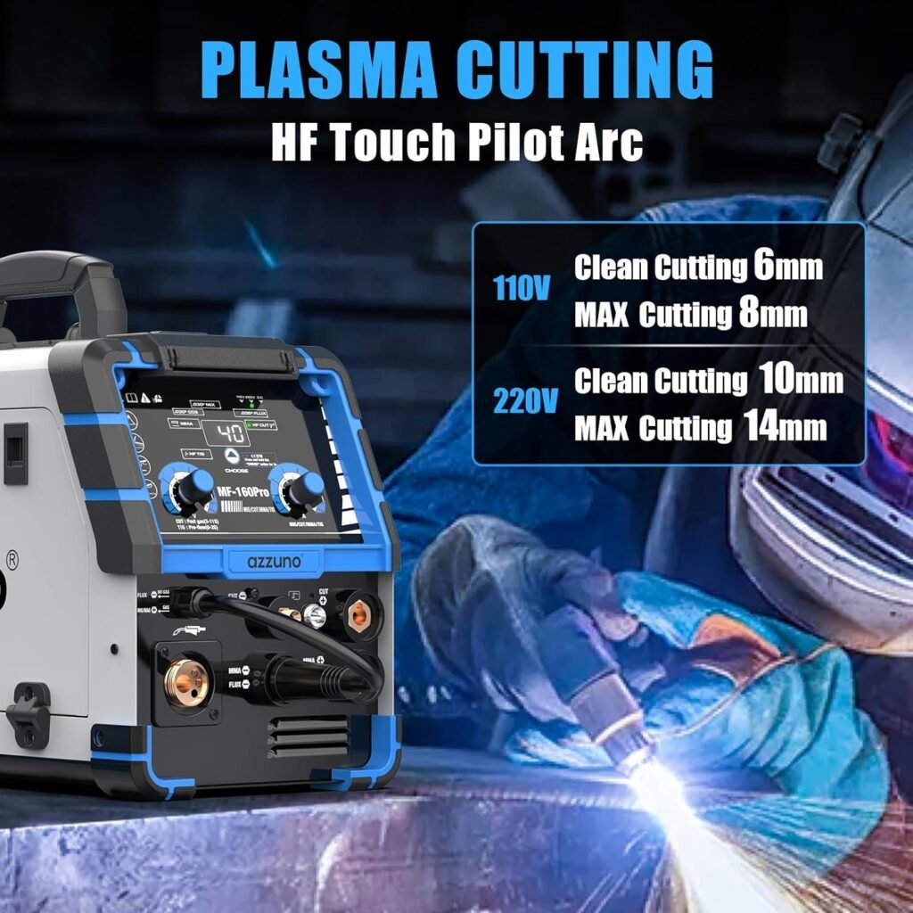 AZZUNO 5 in 1 160A Weler Machine, Plasma Cutter Welder Combo with HF TIG/Gas MIG/Flux MIG/Stick Welding, 110/220V Dual Voltage Multiprocess Welding Machine