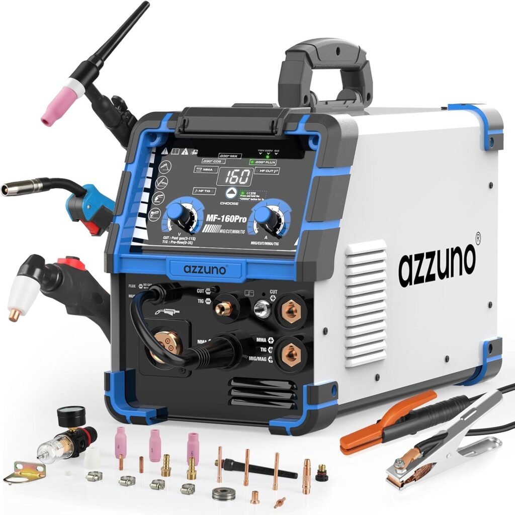 AZZUNO 5 in 1 160A Weler Machine, Plasma Cutter Welder Combo with HF TIG/Gas MIG/Flux MIG/Stick Welding, 110/220V Dual Voltage Multiprocess Welding Machine