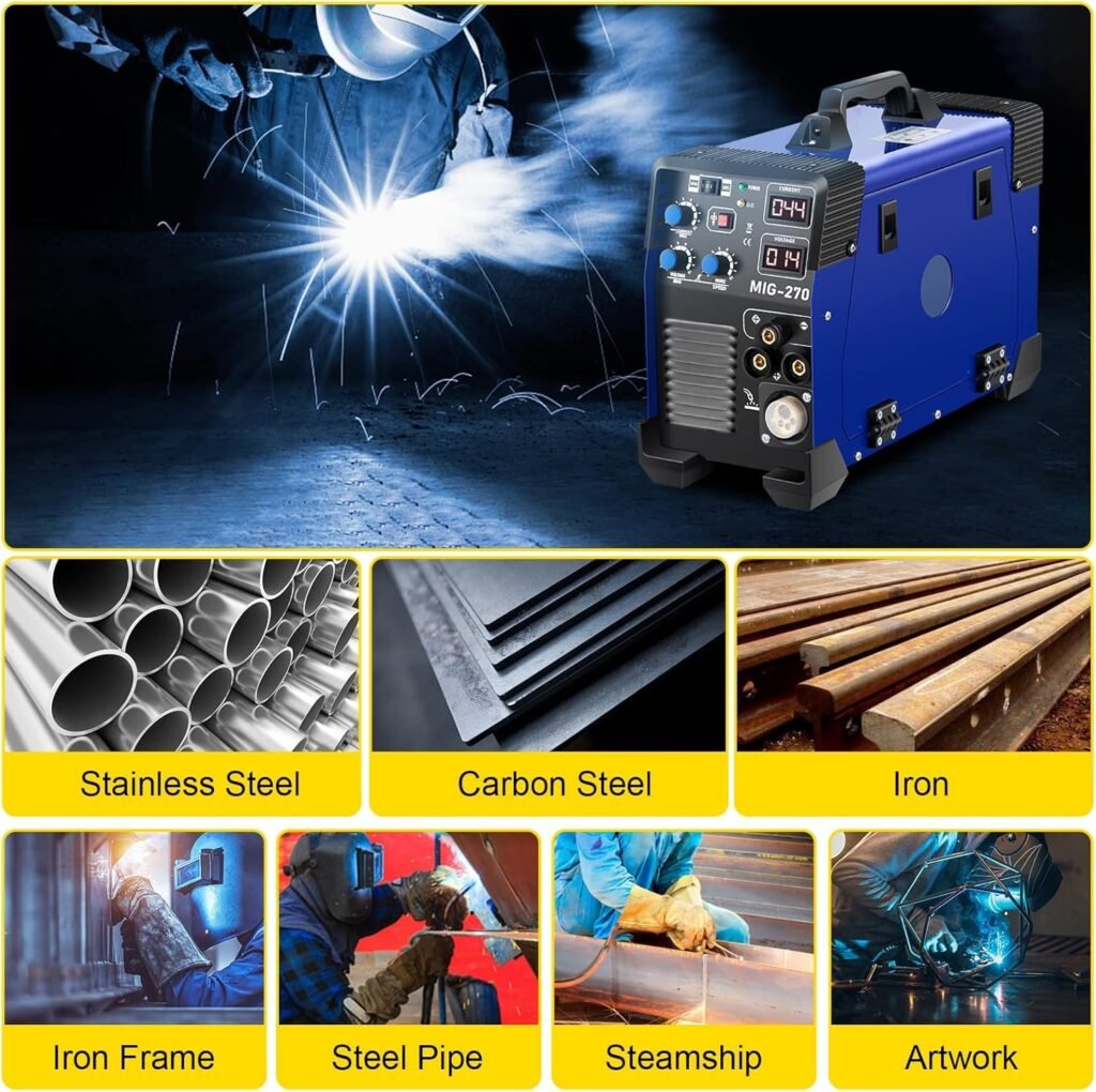 BLOSSS Portable MIG Welder, 3 in 1 Combo MMA/MIG/LIFT TIG Welding Machine, Flux Core Welder, MIG-200 Portable Welding Machine, Flux Cored Wire Feed Gas Welding Machine