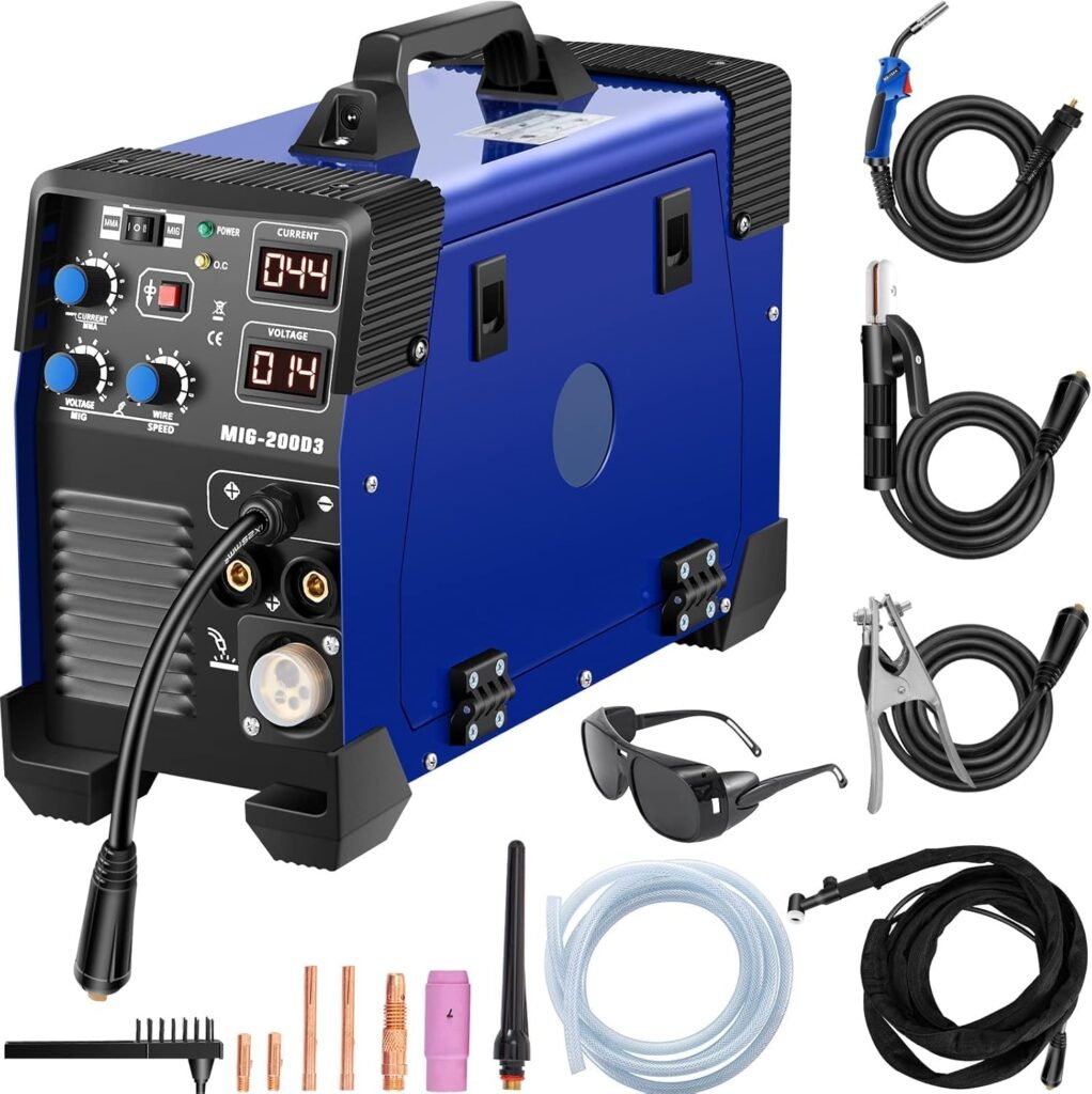 BLOSSS Portable MIG Welder, 3 in 1 Combo MMA/MIG/LIFT TIG Welding Machine, Flux Core Welder, MIG-200 Portable Welding Machine, Flux Cored Wire Feed Gas Welding Machine