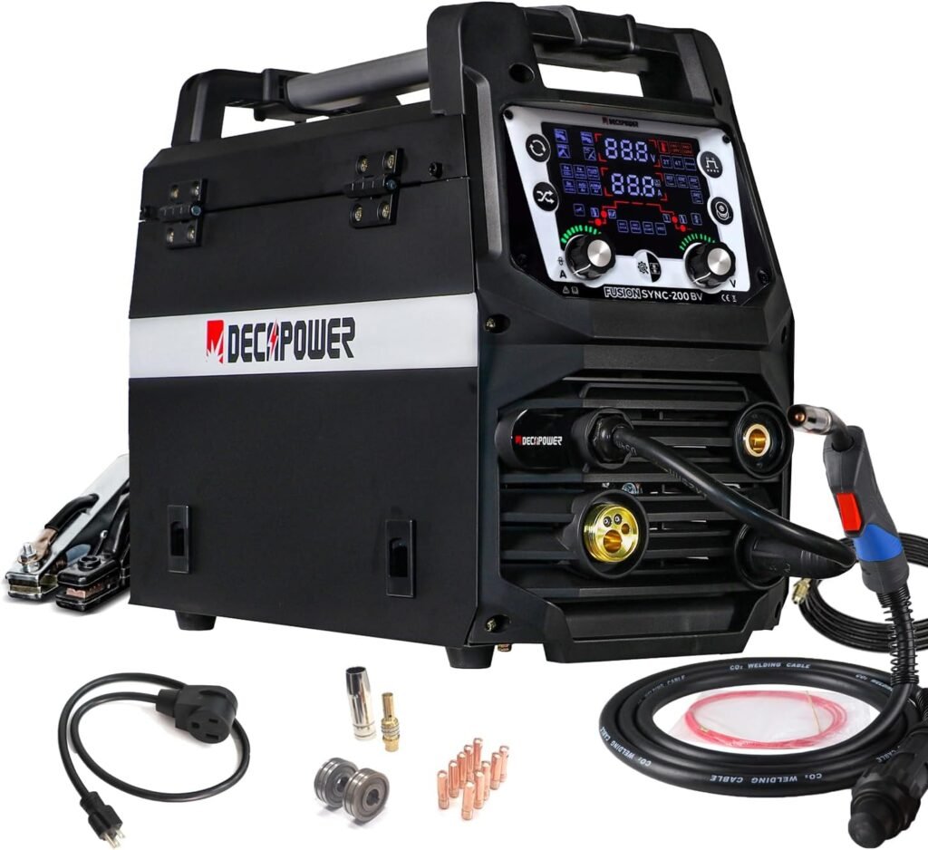 DECAPOWER 110V 220V Dual Voltage 200 amps gas gasless MIG Welder 3 in 1 MIG FLUX TIG Stick multi function MIG Aluminum welding machine with spot function
