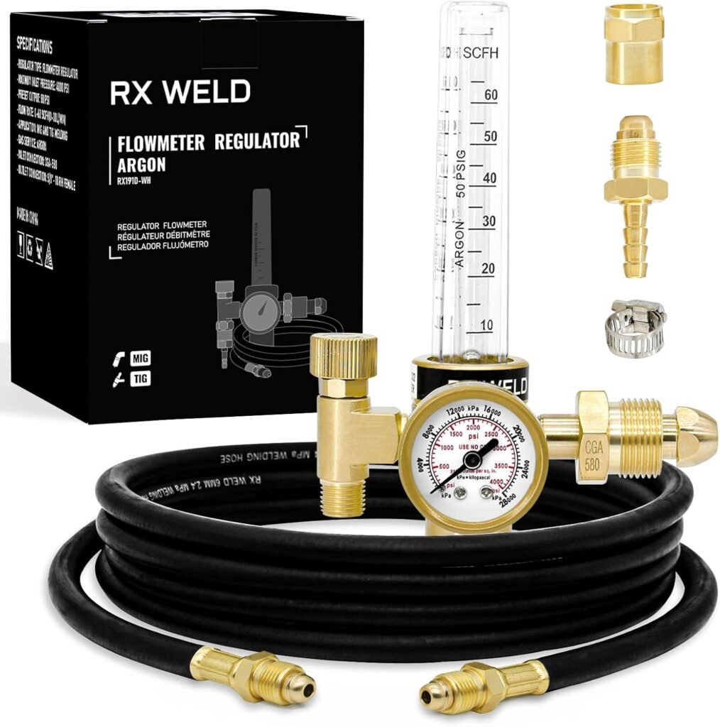 RX WELD Argon Regulator Flow Meter Gas Regulator Gauge for Mig Tig Weld with Gas Hose Welding