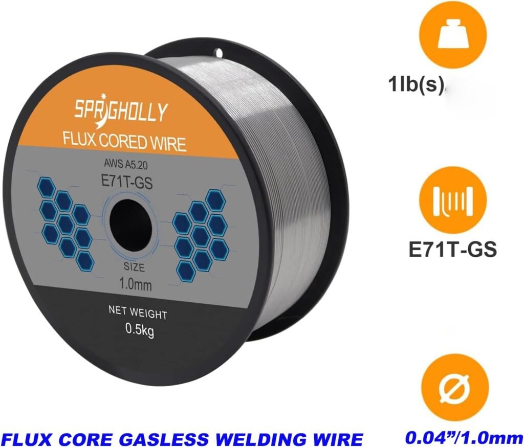 SPRIGHOLLY Flux Cored Welding Wire 0.8mm E71T-GS 0.5KG 0.030 Welding Wire for MIG Welder Without Gas FCAW Self Shielded Gasless Welding Wire for MIG Welding Machine SPRIGHOLLY Flux Cored Welding Wire 0.8mm E71T-GS 0.5KG 0.030 Welding Wire for MIG Welder Without Gas FCAW Self Shielded Gasless Welding Wire for MIG Welding Machine