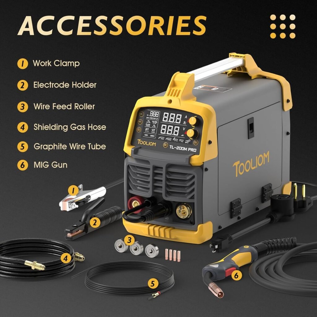 TOOLIOM 4 in 1 MIG Welder 180A Gas MIG/Flux MIG/Stick/Lift TIG Multiprocess Welding Machine 110V/220V Welder with Lift TIG Torch