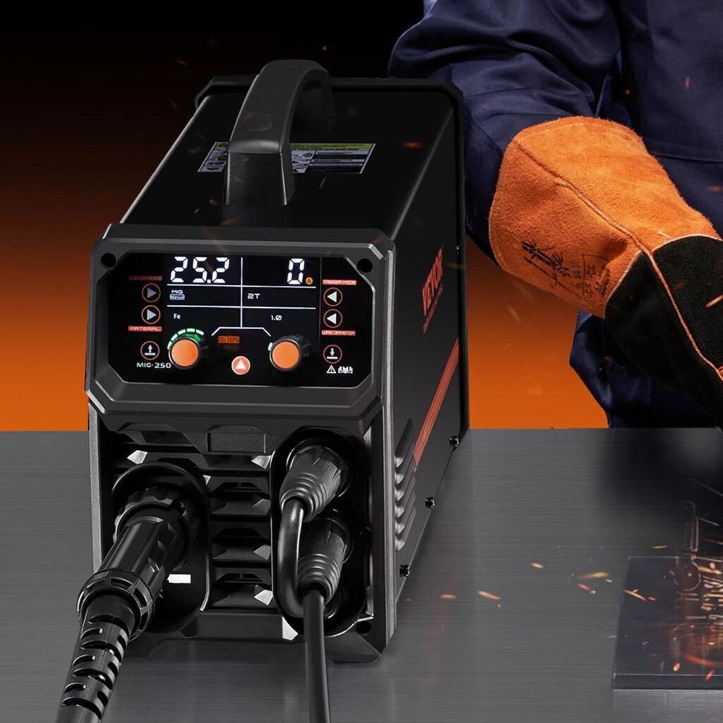 VEVOR 250A MIG Welding Machine Portable Gas Free MIG Welding Machine MMA Lift AU TIG 5 in 1 with IGBT Inverter Technology LCD Display TIG Lift Torch Not Included