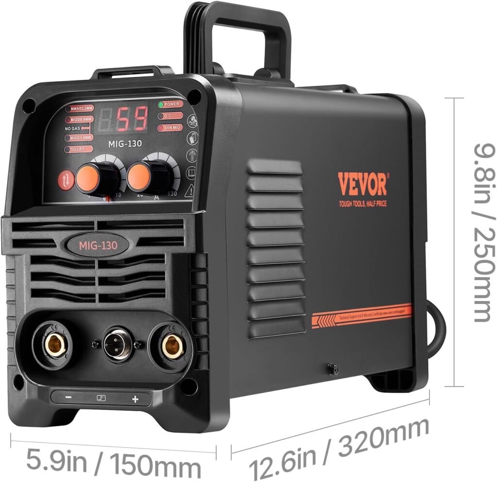 VEVOR MIG Soldering Machine, 130A Synergic Welding Machine Portable Multi-Process MIG Gas Free MMA Lift TIG Welder 3 in 1 Welder with IGBT Inverter Technology, Digital Display Screen