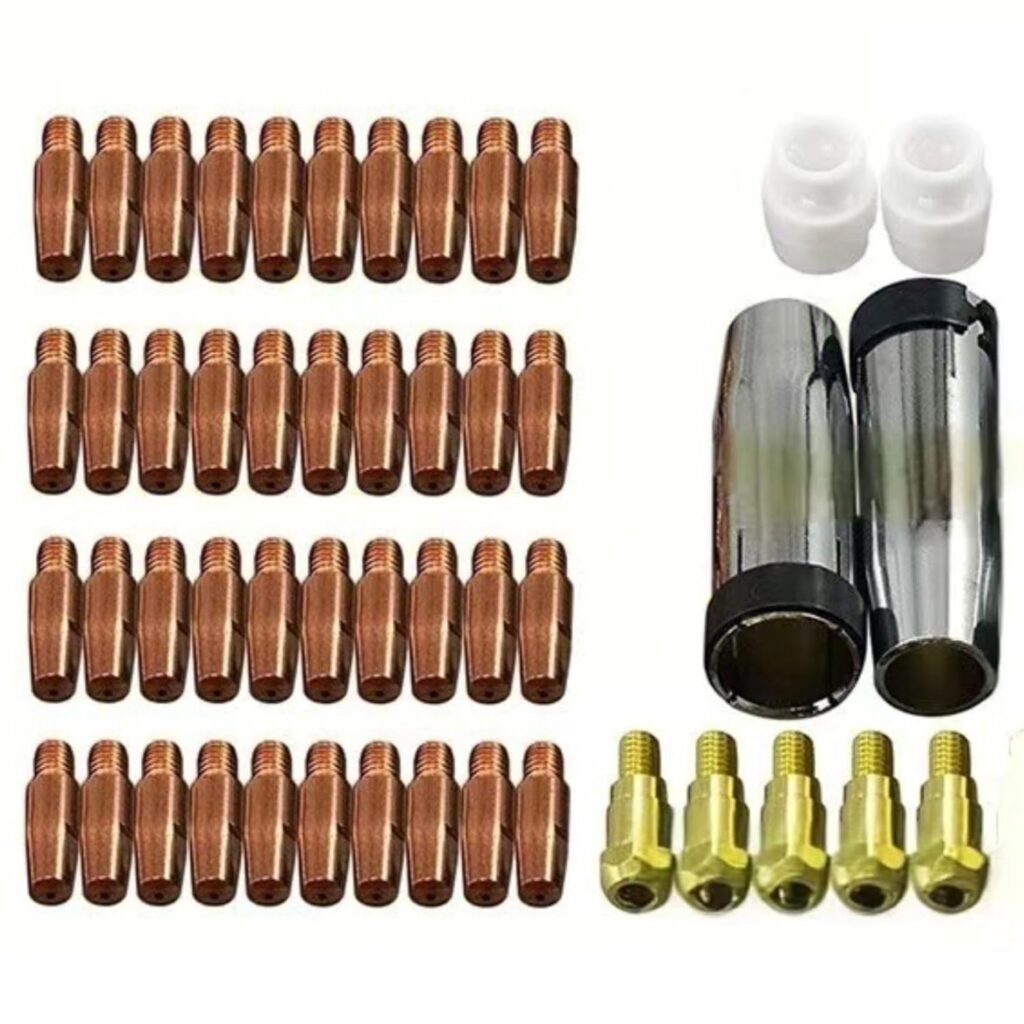 48Pcs MIG Welder Tips Kit Contact Tips and Copper Nozzles for Gas Gasless Welding Machines, Heat Resistant Welding Replacement Parts Easy to Install 48Pcs MIG Welder Tips Kit Contact Tips and Copper Nozzles for Gas Gasless Welding Machines, Heat Resistant Welding Replacement Parts Easy to Install