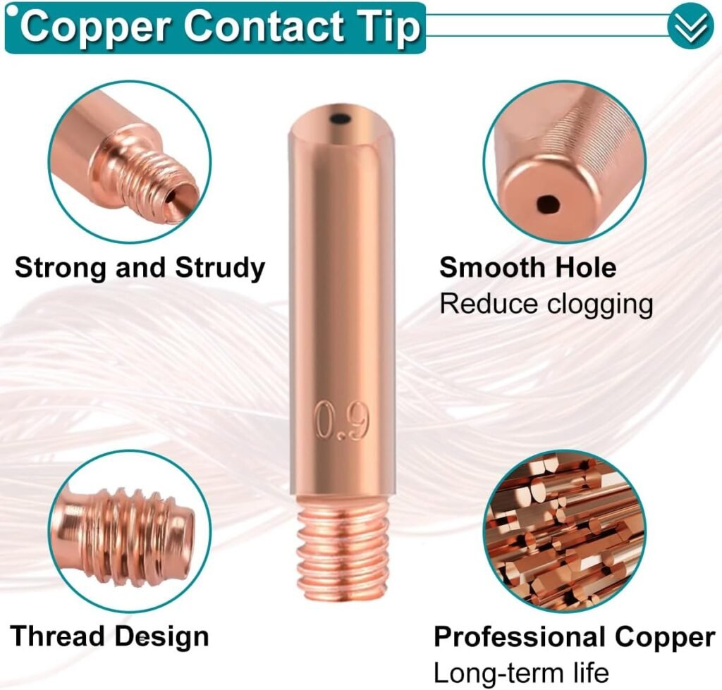 EATBALE 15AK MB15 Contact Tip Kit Conical Gas Nozzle M6 Copper Contact Tip 0.9mm/0.035 Brass Holder Diffuser for MAG MIG MB15 15AK Welding Torch Consumables Shield Cup Welder Gun Accessories (13 Pcs)