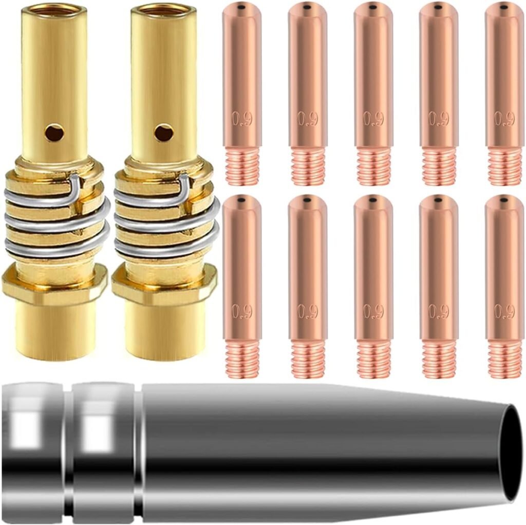 EATBALE 15AK MB15 Contact Tip Kit Conical Gas Nozzle M6 Copper Contact Tip 0.9mm/0.035 Brass Holder Diffuser for MAG MIG MB15 15AK Welding Torch Consumables Shield Cup Welder Gun Accessories (13 Pcs)