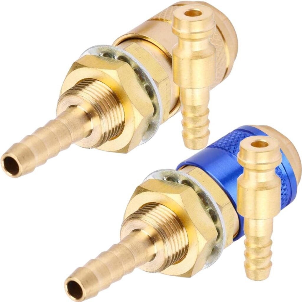 EATBALE M6 Quick Connector Set Quick Water Cooled Gas Adapter Welding Torch Quick Connector No-Leaks Pressure Fitting Hose for MIG TIG Welder Torch Fitting for Welding Torch (Gold  Blue 2 Pcs)