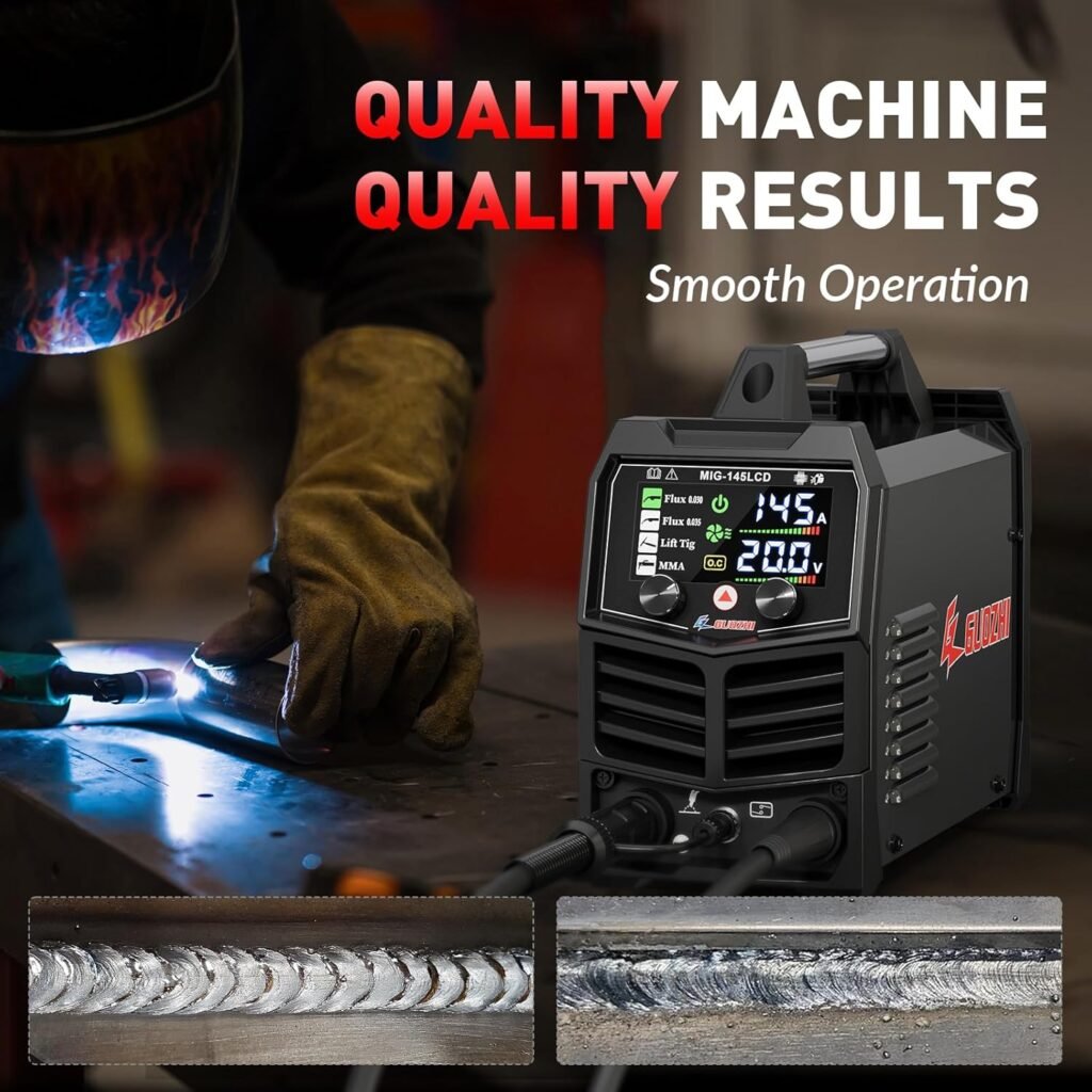GZ GUOZHI 145A MIG Soldering Iron, 3 in 1 MIG FLUX Welder/Lift TIG/ARC Multi-Process MIG Welder, 110V Flux Core Welder Machine with Large LCD Display