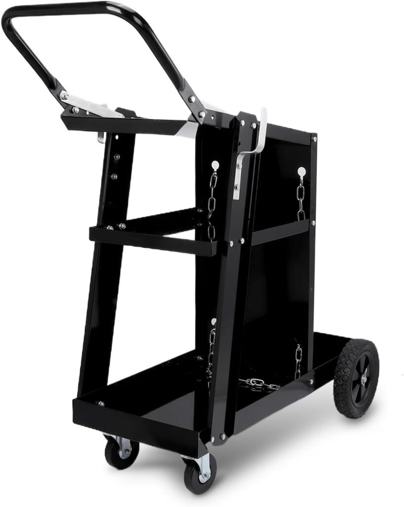 jiashiguang 3-Tier Welding Cart for MIG Welder TIG Welder and Plasma Cutter 360° Rolling Welder Cart with Handle and Gas Tank Holder for Large Storage Heavy Duty Welding Trolley