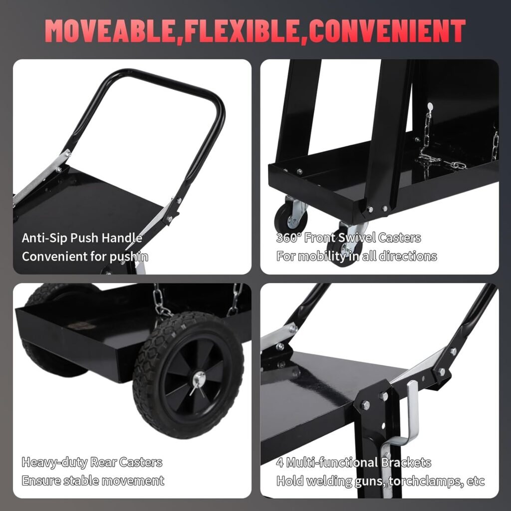 jiashiguang 3-Tier Welding Cart for MIG Welder TIG Welder and Plasma Cutter 360° Rolling Welder Cart with Handle and Gas Tank Holder for Large Storage Heavy Duty Welding Trolley