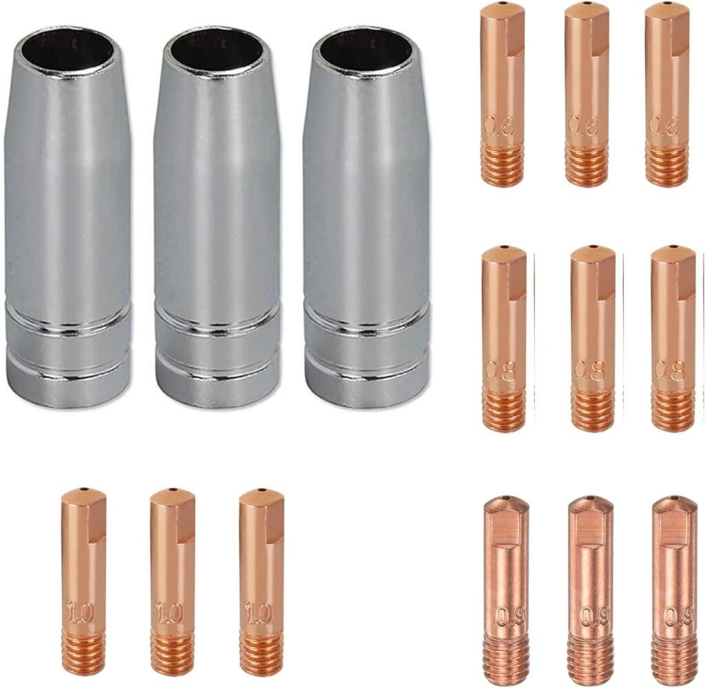 LOTOS MCS15 MIG Consumables Set for LOTOS MIG225  MIG225SP MIG Welders, 15 PCs, Including 3 Plug-in Gas Nozzles, 3 x 0.023 0.6 mm, 3 x 0.03 0.8mm, 3 x 0.035 0.9 mm  3 x 0.04 1.0mm Contact Tips