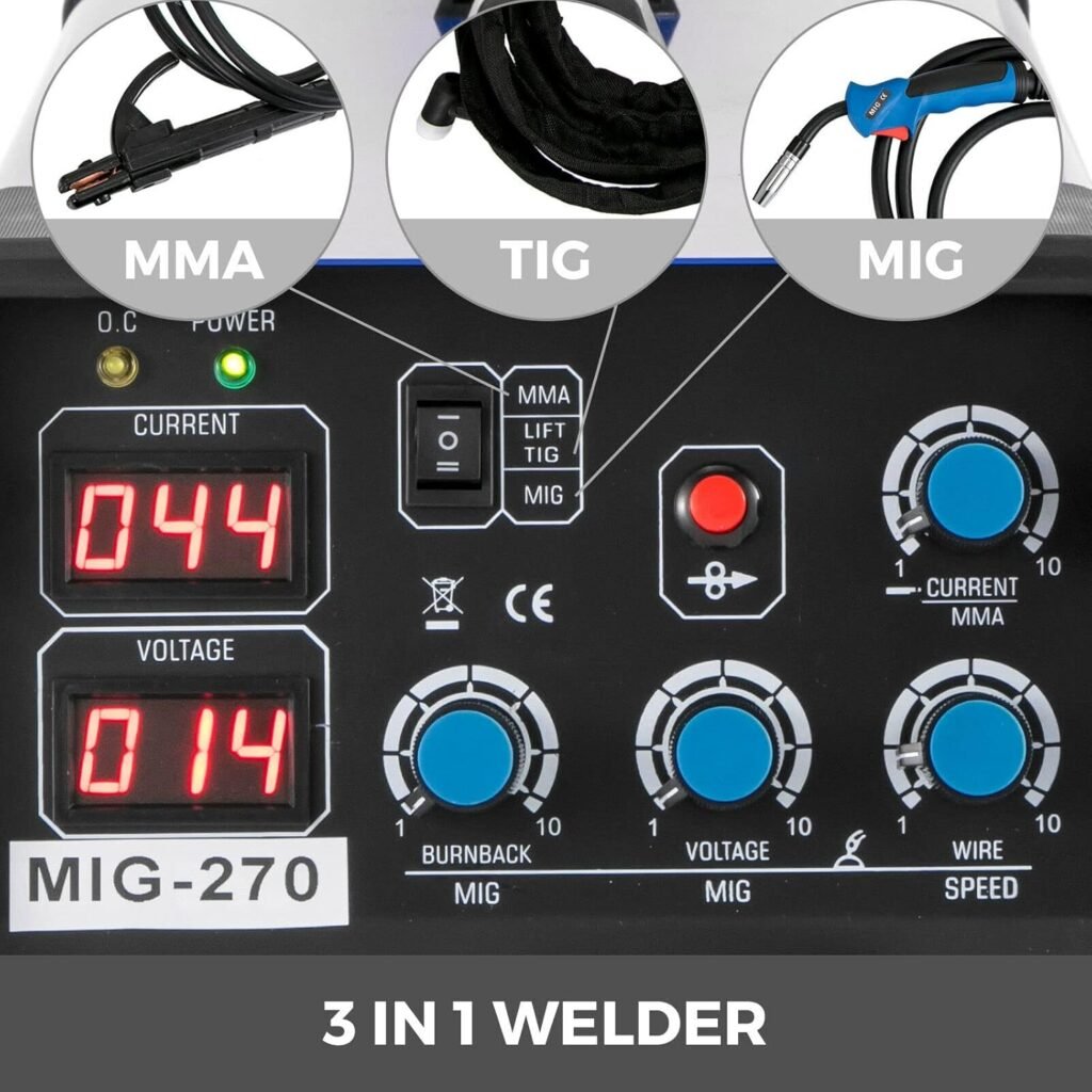 MIG MMA TIG 3 in 1 Combo Inverter Welder 270A/250A/200A/160A Welding Machine for Steel and Iron Aluminum Repairing(MIG 270A)