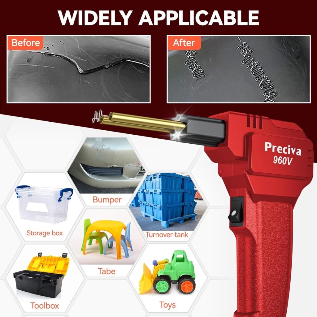 Plastic Welding Kit, 3s Instant Heating, 4 Shapes/600pcs Hot Staples, Preciva 50W Plastic Repair Kit, Brass Heating Core with Double Led Light, for Welding Broken Plastics, Car Bumper, etc