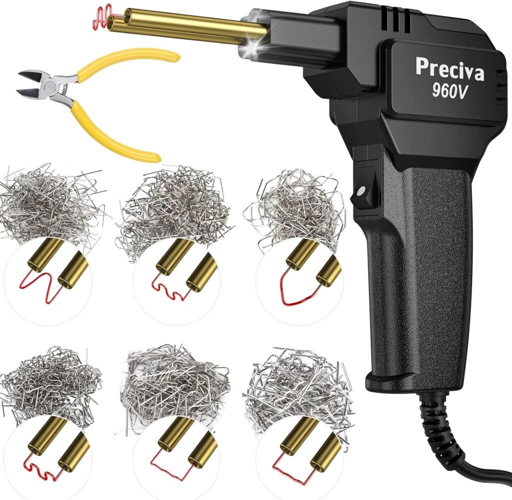 Plastic Welding Kit, 3s Instant Heating, 4 Shapes/600pcs Hot Staples, Preciva 50W Plastic Repair Kit, Brass Heating Core with Double Led Light, for Welding Broken Plastics, Car Bumper, etc