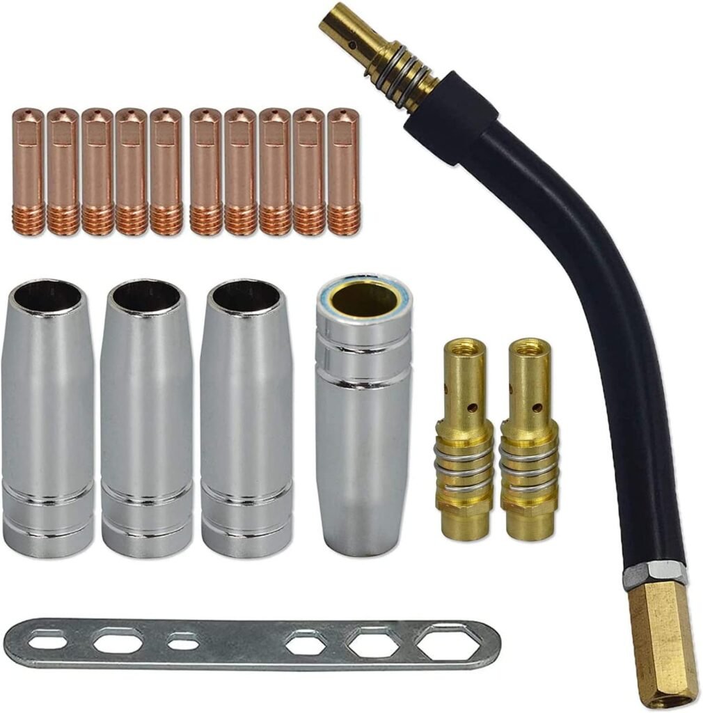 RIVERWELD MIG MAG Contact Tips 0.6mm M6 140.0008  Tips Holder Diffuser 002.0078 Shroud Conical Gas Nozzle 145.0075 Torch Neck 002.0009 for MB15 15AK Welding Torch 18pcs