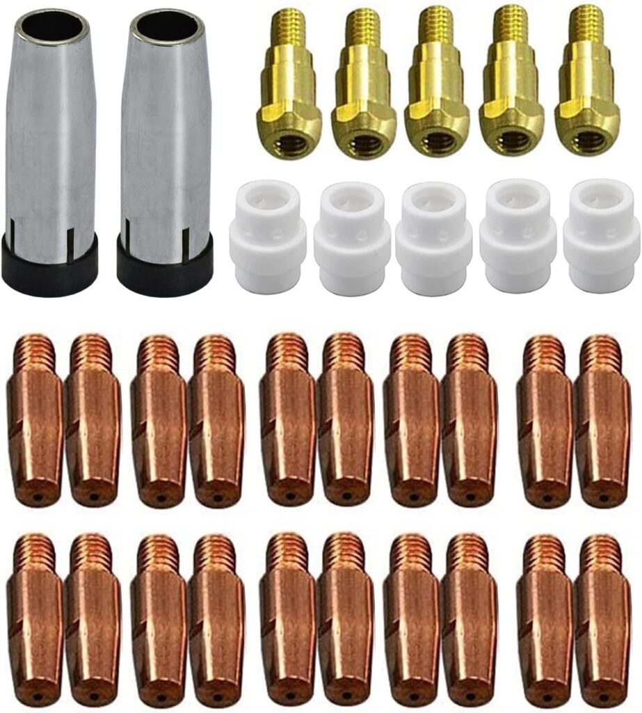 RIVERWELD MIG MAG Contact Tips M6 0.8mm 140.0051 Conical Cups Gas Nozzle 145.0080 Contact Tip Holder 142.0003 Gas Diffuser Ceramic 012.0183 for 24KD MB24 Co² Welding Torch 32pcs