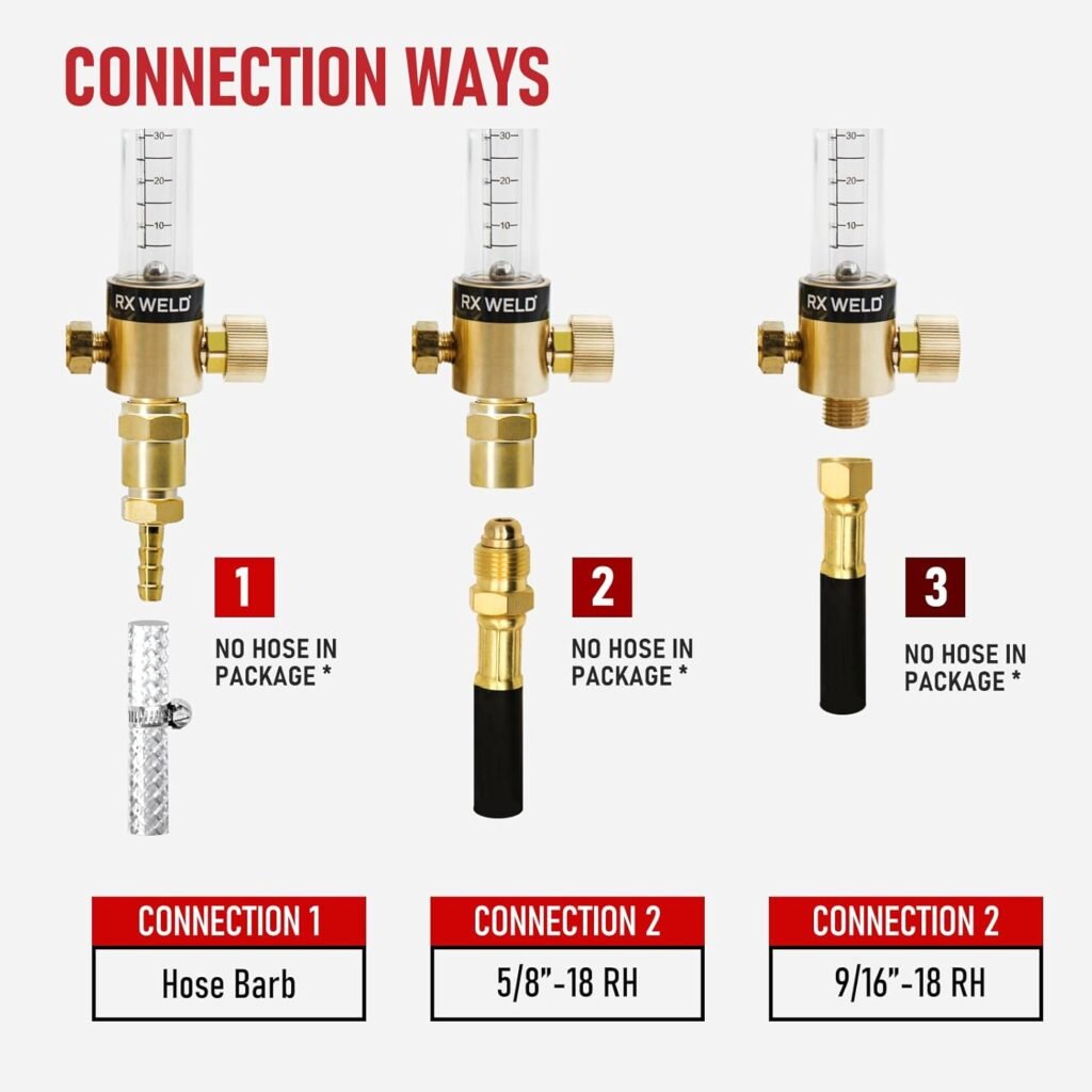 RX WELD Dual Output Argon Regulator, Flow Meter Mig Tig 0-60CFH CGA580 Inlet 5/8 UNF-18RH Outlet
