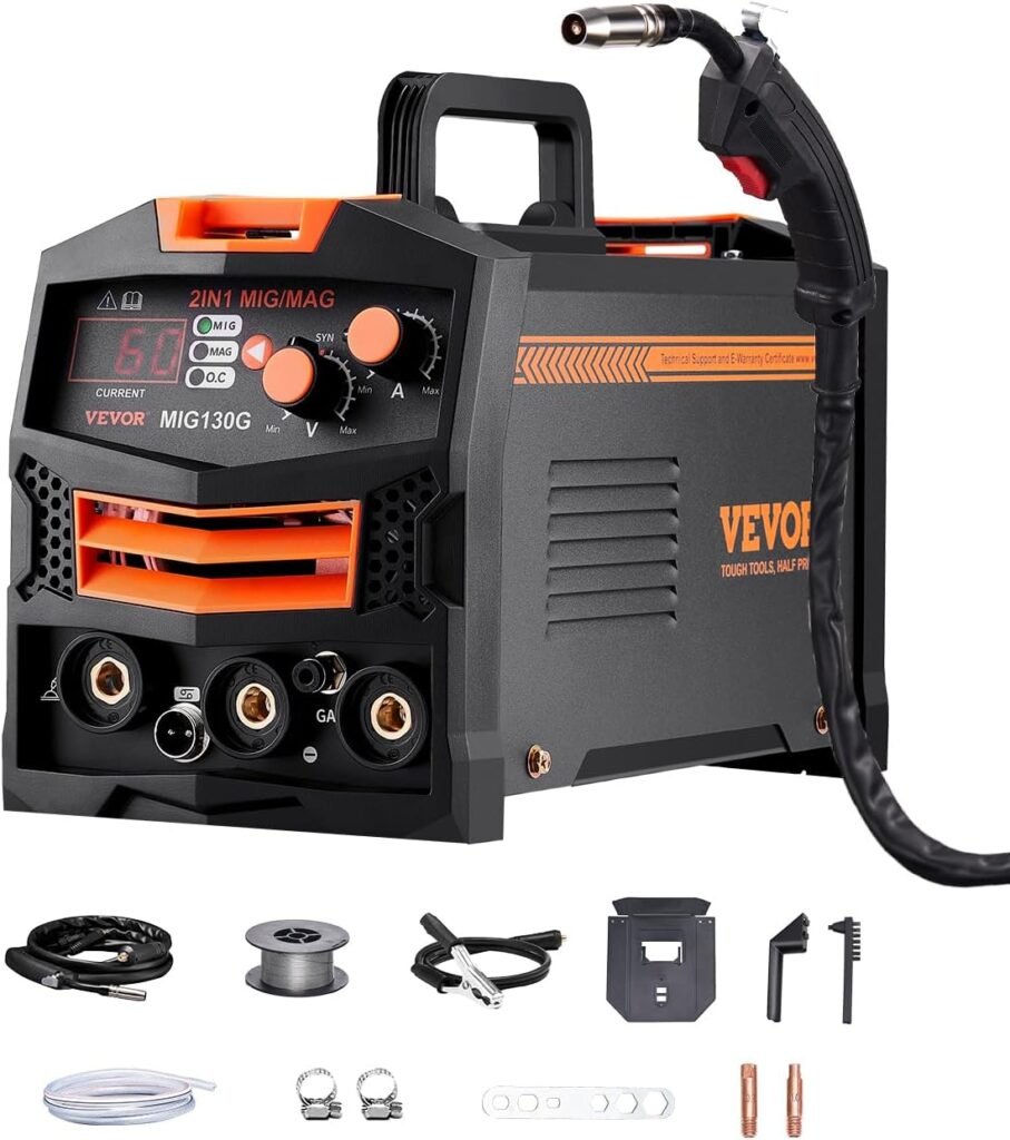 VEVOR MIG Soldering Machine, 130A Portable Multi-Process Gas MIG Welder 2 in 1 Powerful Welder with IGBT Inverter Technology, Digital Display Screen