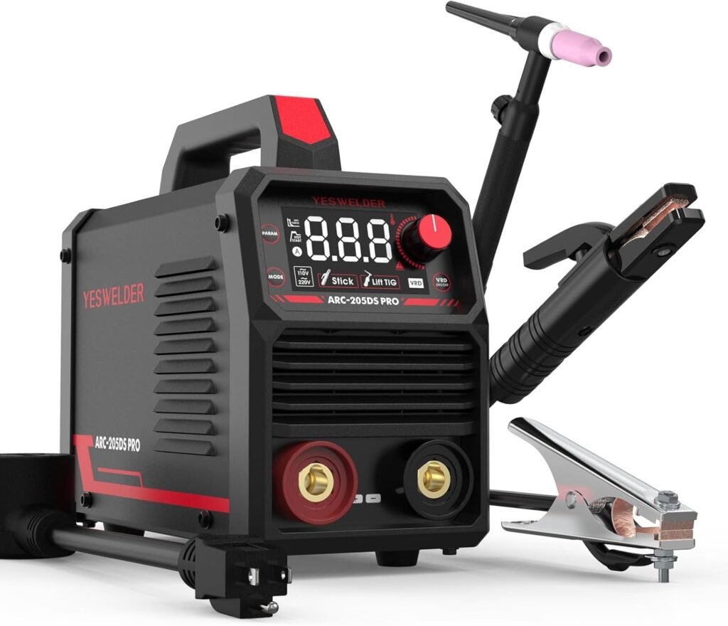 YESWELDER 205Amp Stick Welder Large LED Display with Lift TIG Torch, Digital Inverter IGBT ARC Welding Machine, 110V/220V Dual Voltage Hot Start Portable MMA Welder Machine, Arc force